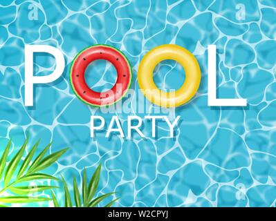 Sommer Pool und Leben ring Vektor realistisch. Kommerzielle banner Verkauf Vorlage. 3d detaillierte Wasser Hintergrund Stock Vektor