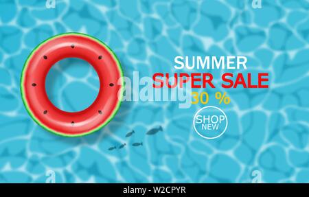 Sommer Pool und Leben ring Vektor realistisch. Kommerzielle banner Verkauf Vorlage. 3d detaillierte Wasser Hintergrund Stock Vektor