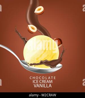 Eis Ball Vektor realistisch mit Schokolade Splash. Detaillierte 3 Abbildung d Stock Vektor