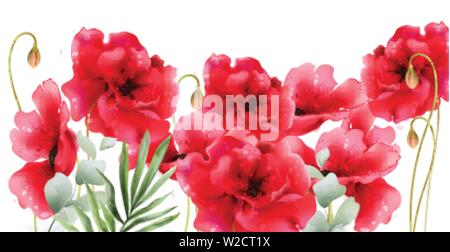 Mohn Blumen Vektor Aquarell. Vintage Retro Sommer rot floral background Stock Vektor