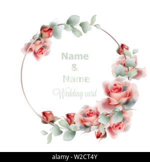 Hochzeit rahmen Rosen aquarell Vektor. Golden abstrakten Rahmen Dekor. Blumen Sommer Zusammensetzung Stock Vektor
