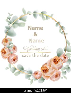Hochzeit Kranz aquarell Rosen Vektor. Vintage Dekor Design frames. Runde Form Collection. weiches Licht Farbe Stock Vektor