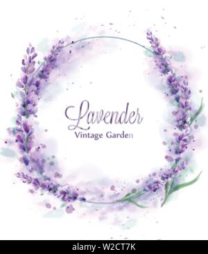 Lavendel Kranz Vektor aquarell Splash. Zarten floralen Bouquet. Frühling Sommer banner Vorlage Stock Vektor