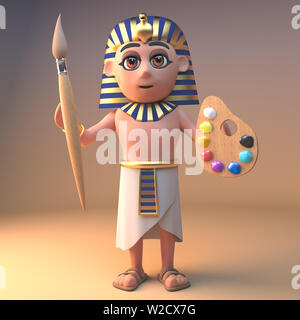 Künstlerische alten ägyptischen Pharaos Tutanchamun Holding einen Pinsel und Palette, 3d-Grafik rendern Stockfoto