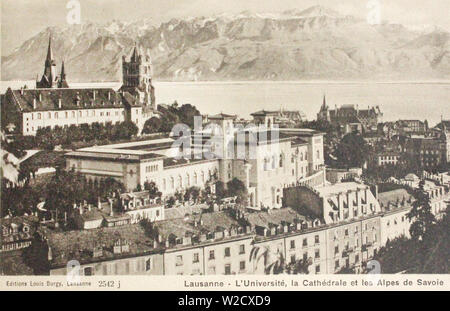 Die Schweiz. Lausanne. Universität. Kathedrale und Alpine Savoie. Zu Beginn des 20. Jahrhunderts. Stockfoto