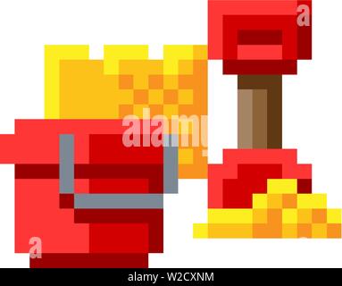 Schaufel Spaten Sandcastle Pixel 8 Bit Game Art Symbol Stock Vektor