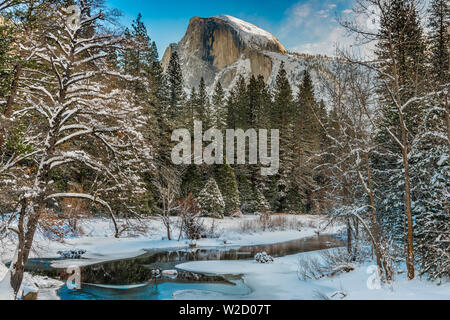 Winter verschneite Landschaft mit Half Dome Berg im Hintergrund, Yosemite National Park, Kalifornien, USA Stockfoto