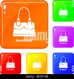 Handheld Tasche Icons Set Vector Farbe Stock Vektor