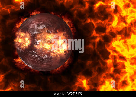 Planet Erde auf Feuer und verbrennen, Konzept für die globale Erwärmung Gefahr Stockfoto