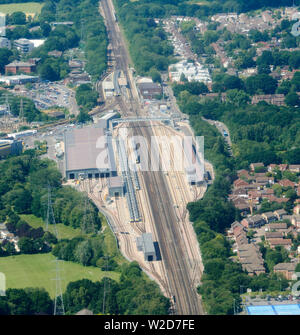 Siemens und Govia Thameslink Bahnhof neue, speziell entwickelte Drei Brücken Zugdepot in Crawley, West Sussex, Stockfoto