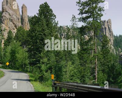 Kurvenreiche Straße in Richtung des Doms auf dem Weg zum Needles Highway im Custer State Park in South Dakota. Stockfoto