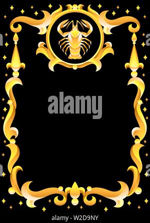 Krebs Sternzeichen mit goldenem Rahmen. Horoskop Symbol. Stock Vektor