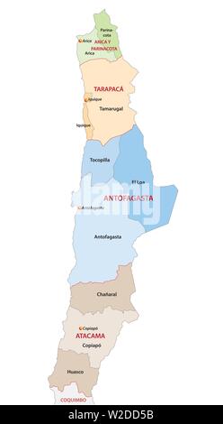 Administrative und politische Karte des nördlichen Chilenischen Regionen Stock Vektor