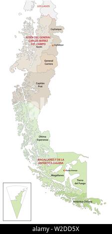 Administrative und politische Karte des südlichen chilenischen Regionen Stock Vektor