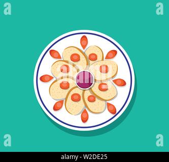 Ansicht von oben, in Scheiben geschnitten gefilte Fisch mit Karotte auf der Oberseite, Vektor Stock Vektor