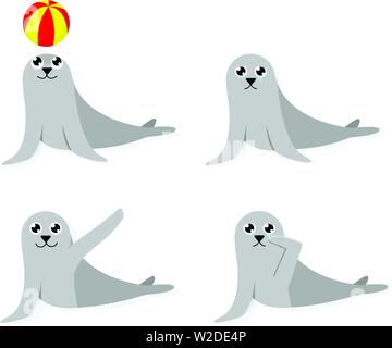 Set of cartoon seal isolated on white, vector art Stock Vektor
