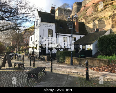 Ye Olde Reise nach Jerusalem Pub in Nottingham, England Stockfoto