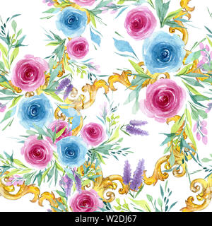 Pfingstrose botanische Blumen Blumen. Aquarell Hintergrund Abbildung. Nahtlose Muster. Stockfoto