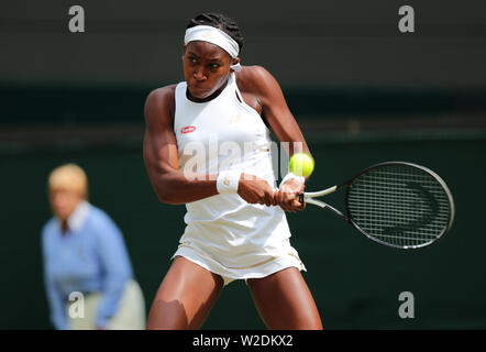 London, Großbritannien. 8. Juli, 2019. Wimbledon Tennis Championships, London, UK. Cori Gauff, USA, 2019 Quelle: Allstar Bildarchiv/Alamy leben Nachrichten Stockfoto