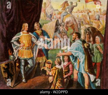 Rudolf von Habsburg erhält die Nachricht von seiner Wahl zum König von Deutschland, 1273, (1936). Schöpfer: Unbekannt. Stockfoto