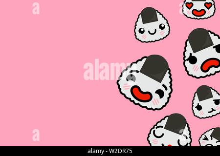 Banner Vorlage mit Platz für Text - lustige Emoji onigiri Vector Illustration Stock Vektor