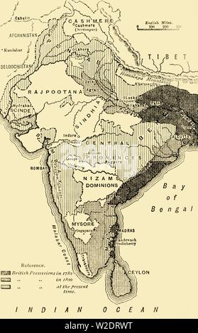 'Map von Indien, in dem die britischen Besitzungen in 1780,1800, und zum gegenwärtigen Zeitpunkt', 1890. Schöpfer: Unbekannt. Stockfoto