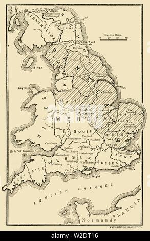 'Map von England, die Angelsächsische Königreiche und dänischen Bezirken', (c 9), 189 Creator: Unbekannt. Stockfoto