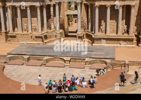 In MERIDA, SPANIEN - Juni 9, 2019: antike Römische Theater in Mérida, Spanien. Durch die Römer am Ende des 1.Jahrhundert erbaut oder im frühen 2. Jahrhundert Stockfoto