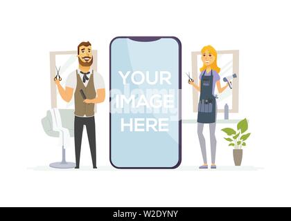 Männlich, Weiblich Friseure - cartoon Menschen Zeichen Abbildung Stock Vektor