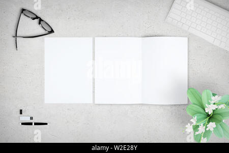 Öffnen und Schließen Broschüre 3D Rendering mockup Draufsicht Stockfoto