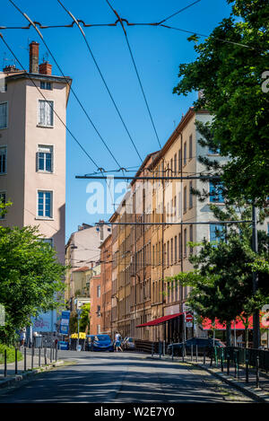 La Croix-Rousse Bezirk, früher Seide Hersteller Nachbarschaft während des 19. Jahrhunderts, jetzt eine modische Künstlerviertel, Lyon, Frankreich Stockfoto