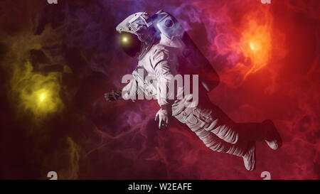 Astronaut, der bunte Nebel (3d-Abbildung) Stockfoto
