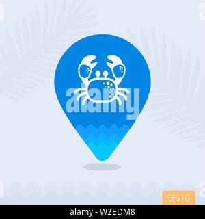 Krabbe Vektor pin Symbol Karte. Strand Kartenzeiger. Sommer Karte Markierungen. Sommer. Ferienhäuser, eps 10. Stock Vektor