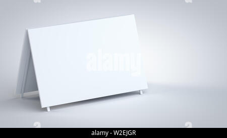Horizontale A-Frame sandwich Hinweistafeln gerenderten 3D-Mockup, mit weichen Schatten in ein näherer Blick, für Grafikdesigner Präsentationen und Portfolios. Stockfoto