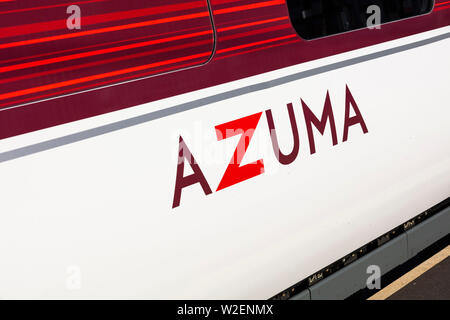 Peterborough, Cambirdgeshire, Großbritannien, Juli 2019, eine Aussicht auf eine Azuma LNER Bahnhof in Peterborough Station Stockfoto