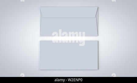 DL Umschlag gerenderten 3D-Modellerstellung auf weißem Hintergrund mit weichen Schatten in ein näherer Blick gelegt, für Grafikdesigner Präsentationen und Portfolios. Stockfoto