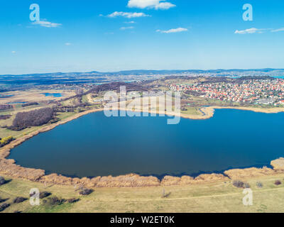 Blick von oben Der belso (Belső-tó) See und den Plattensee. Halbinsel Tihany, Ungarn, Europa Stockfoto