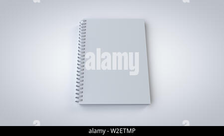 Spirale notebook, Nahaufnahme gerenderten 3D-Mockup, für Branding Identität auf weißem Hintergrund mit weichen Schatten. Stockfoto
