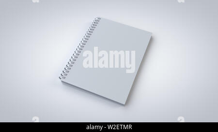 Spirale Notebook 3D-Mockup, isoliert auf weißem mit weichen Schatten in eine engere Ansicht dargestellt. Stockfoto
