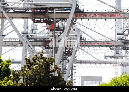 Kranbrücken, Le Havre Hafen, Seine-Maritime, Normandie, Frankreich Stockfoto
