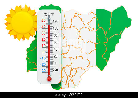 Hitze in Nigeria Konzept. 3D-Rendering auf weißem Hintergrund Stockfoto