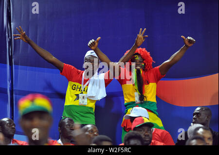 Ismailia, Ägypten. 8. Juli, 2019. Unterstützer von Ghana während Tunesien vs Ghana. Insgesamt Afrika Cup der Nationen Ägypten 2019 an der Ismailia Stadion östlich von Kairo (140 km). Foto: Chokri Mahjoub Credit: Chokri Mahjoub/ZUMA Draht/Alamy leben Nachrichten Stockfoto