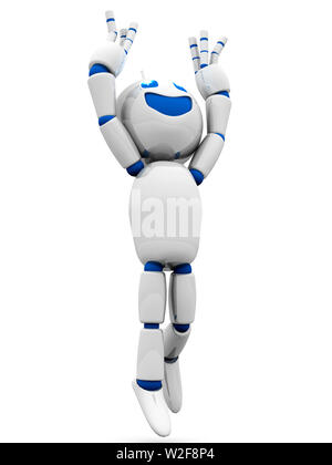 Gerenderten 3D-Bild einer glücklichen Springen cartoon Roboter. Stockfoto