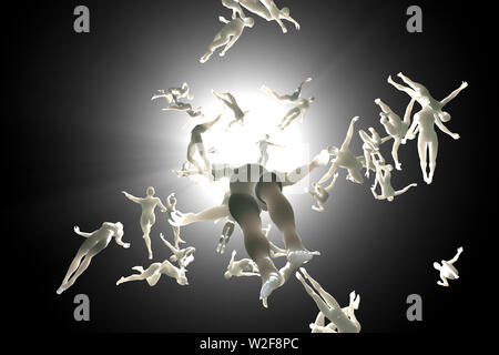 Gerenderten 3D-Abbildung der Seelen von Verstorbenen Menschen strömen in das weiße Licht und jenseits des Himmels. Stockfoto