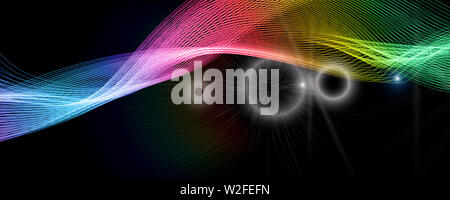 Futuristische wave panorama Hintergrund Design mit Beleuchtung Stockfoto