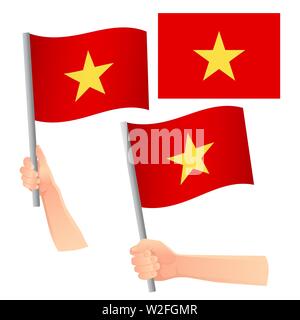 Vietnam Fahne in der Hand. Patriotischen Hintergrund. Nationalflagge von Vietnam Abbildung Stockfoto