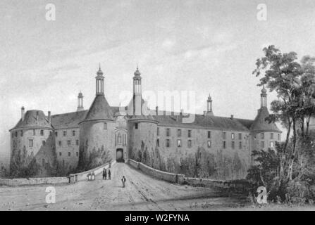 Chateau de Saint-Fargeau-Eingangsfassade - Petit 1845. Stockfoto