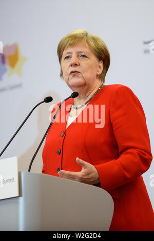 Poznan, Polen. 05. Juli, 2019. Bundeskanzlerin hat Angela Merkel spricht bei einer Pressekonferenz auf der 6 Westlichen Balkan Gipfeltreffen in Posen. Credit: SOPA Images Limited/Alamy leben Nachrichten Stockfoto