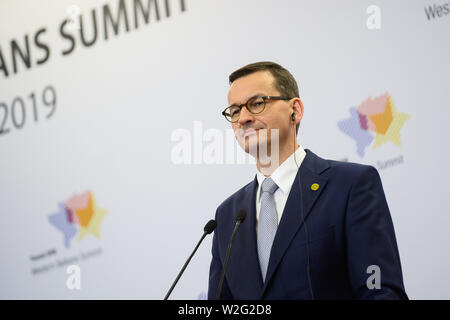 Poznan, Polen. 05. Juli, 2019. Premierminister von Polen, Mateusz Morawiecki spricht während einer Pressekonferenz in der 6 Westlichen Balkan Gipfeltreffen in Posen. Credit: SOPA Images Limited/Alamy leben Nachrichten Stockfoto