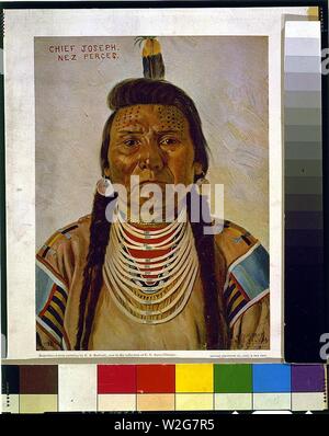 Chief Joseph, Nez Percé Chief, mit Kopf und Schultern im Porträt, Vorderseite) - E.A. Burbank, Nespelem, Waschen Stockfoto